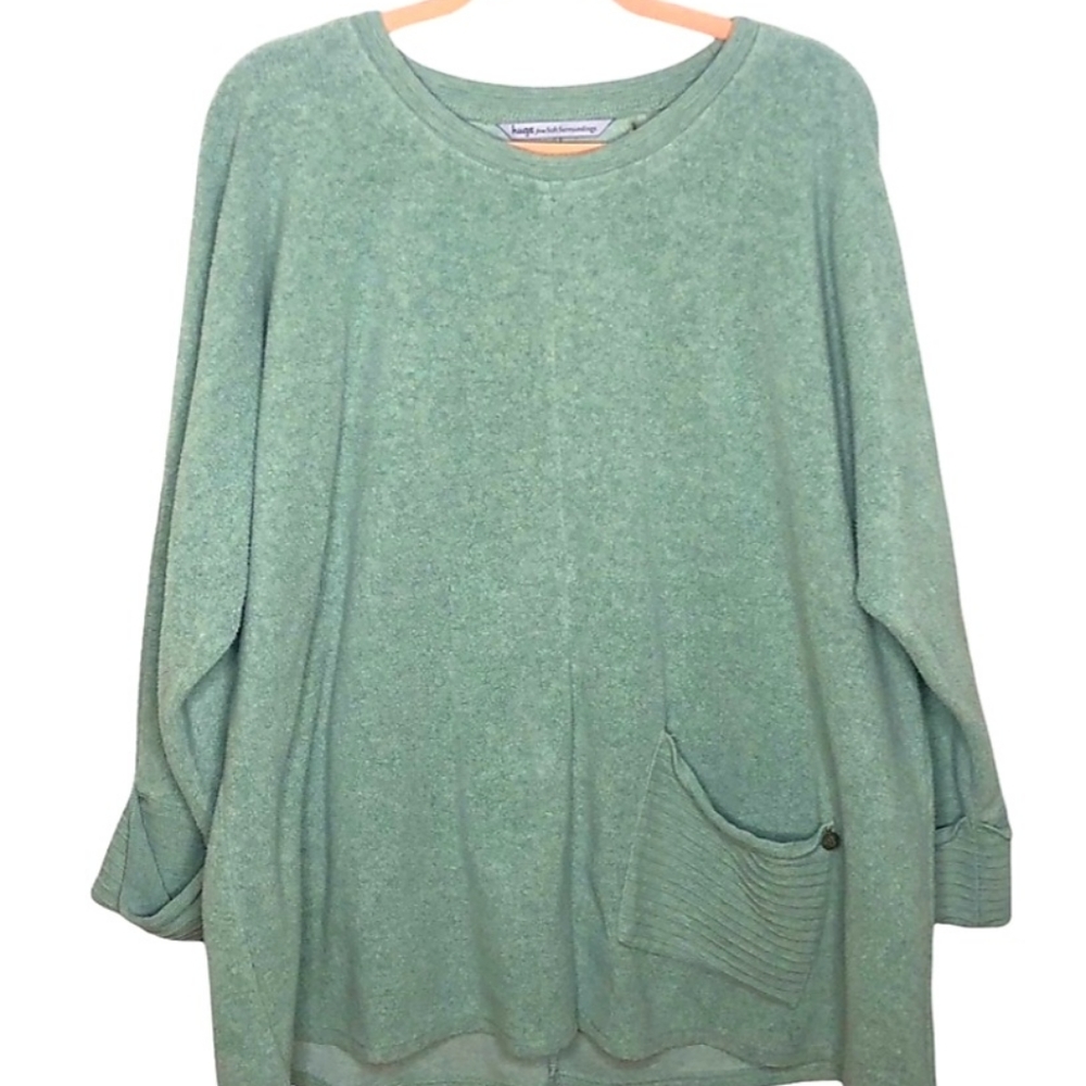 Soft Surroundings Sea Foam Green Patch Pocket Fleece Pullover Sweater.